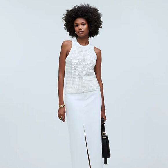 Madewell Crochet Knit Crewneck Sweater Tank Cotton Vest Bright Ivory Small NWT - Picture 1 of 2